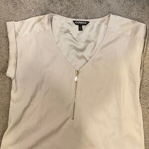 Express Cream V-Neck Zip Front Blouse